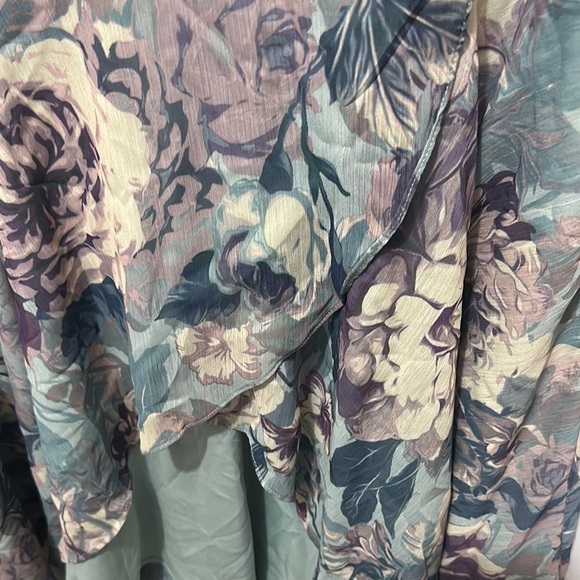 R&M Richards Blue Green Flutter Sleeve V-Neck Gown - Picture 9 of 10